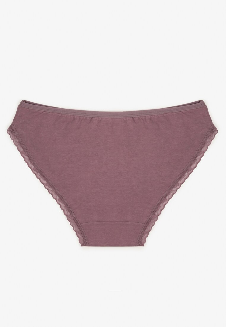 Fioletowe Bawełniane Majtki Typu Figi z Koronką i Kokardą Zeteria