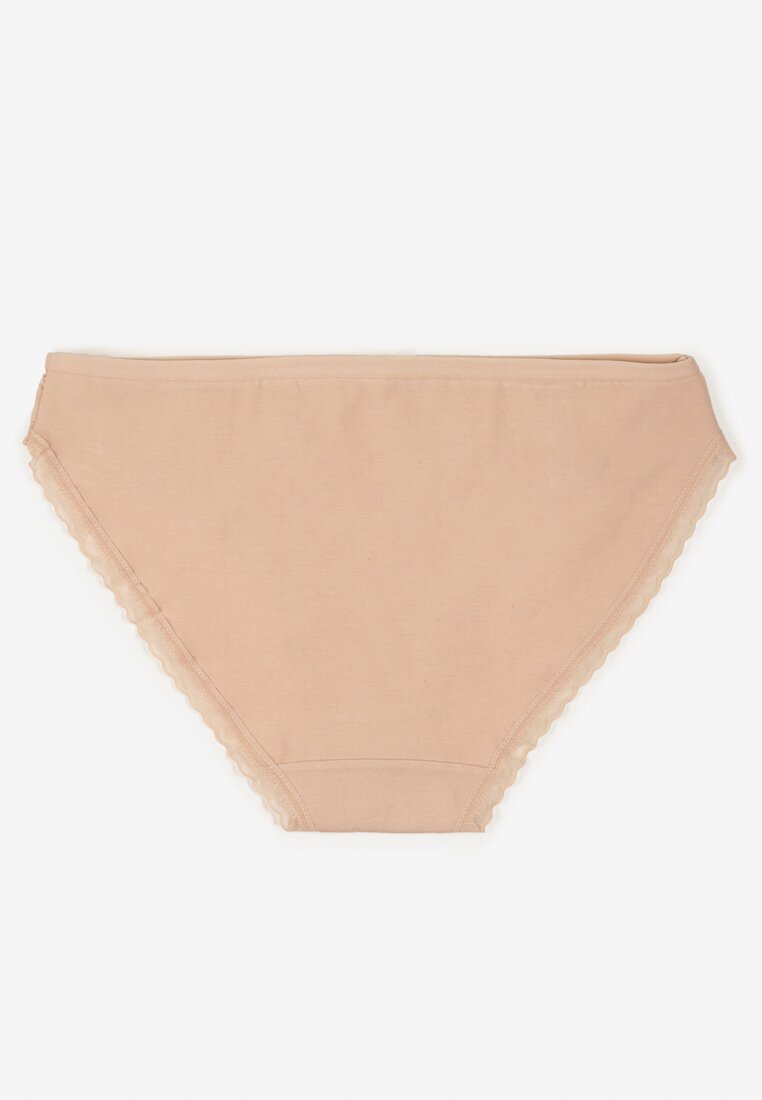 Beżowe Bawełniane Majtki Typu Figi z Koronką i Kokardą Zeteria