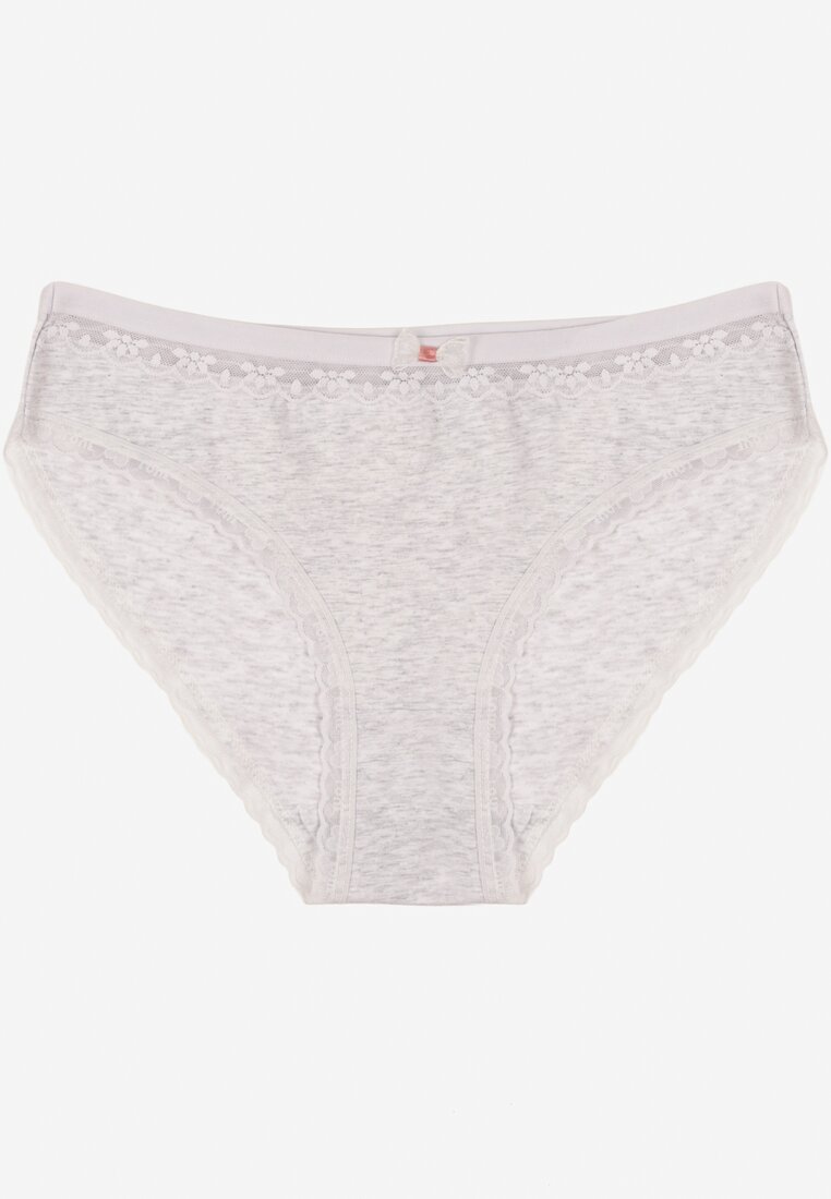 Jasnoszare Bawełniane Majtki Typu Figi z Koronką i Kokardą Zeteria