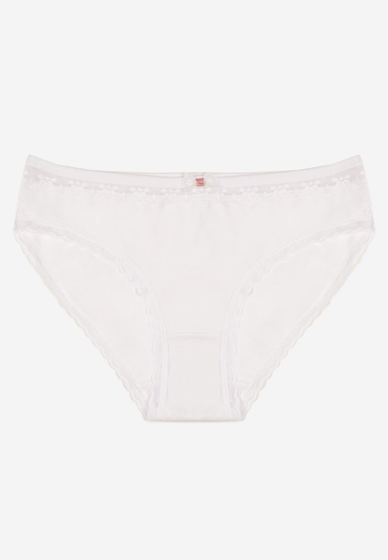 Białe Bawełniane Majtki Typu Figi z Koronką i Kokardą Zeteria