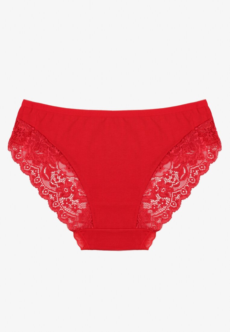 Czerwone Majtki Figi Zdobione Koronką Venissella