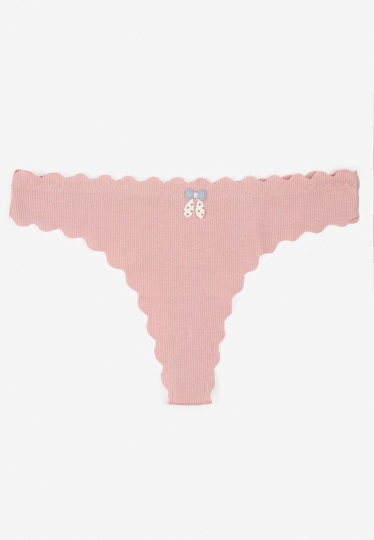 Ciemnoróżowe Bawełniane Majtki Stringi z Prążkowanej Tkaniny Eziane
