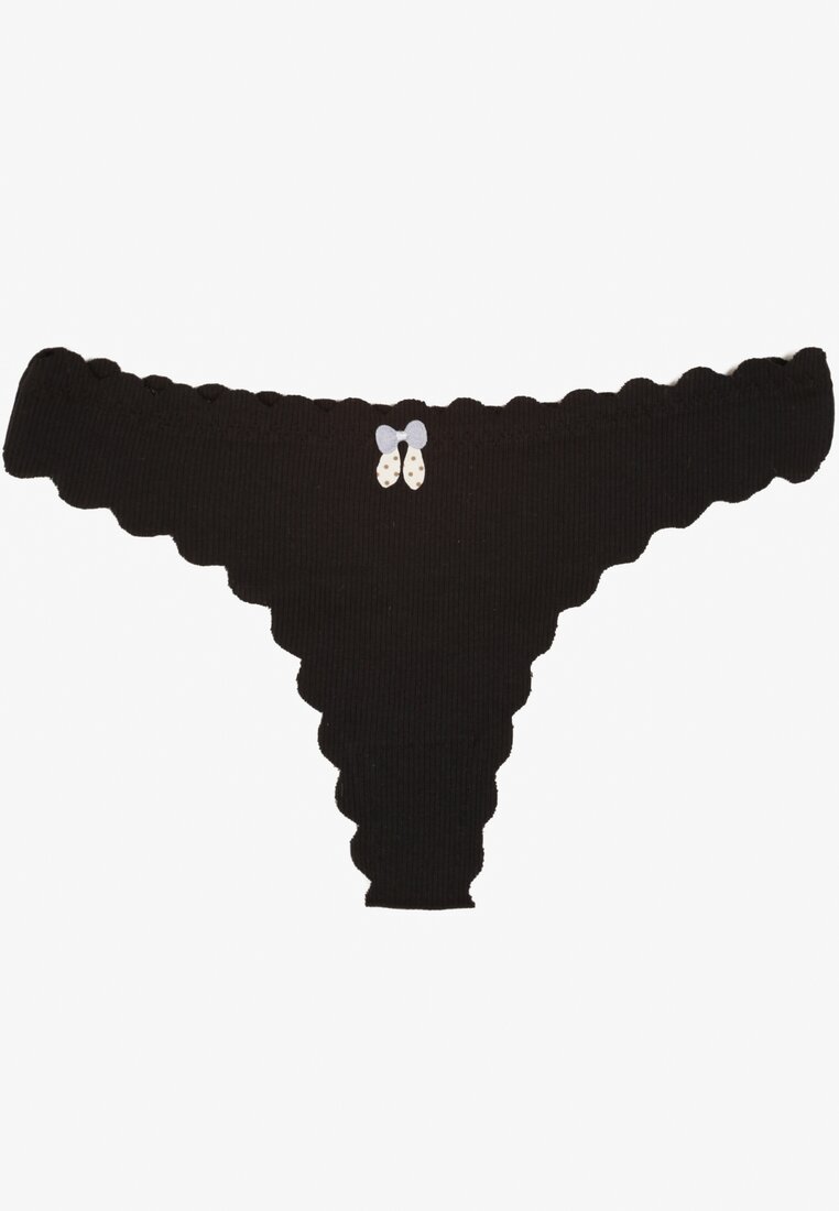 Czarne Bawełniane Majtki Stringi z Prążkowanej Tkaniny Eziane
