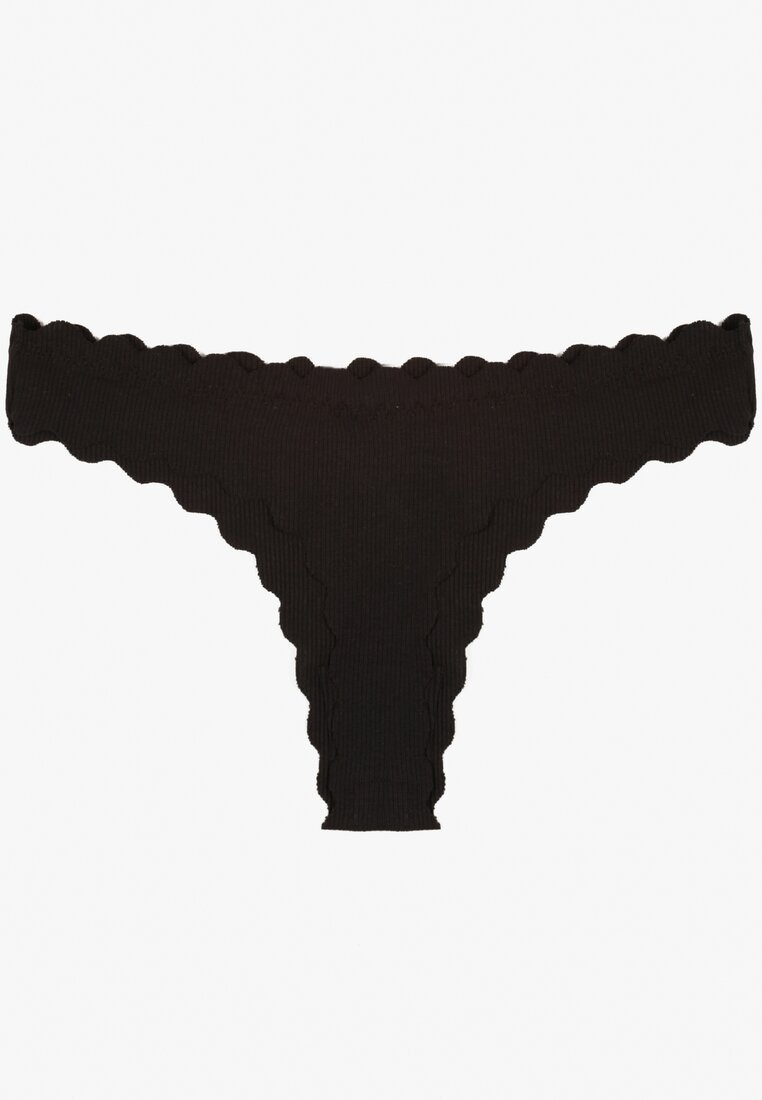 Czarne Bawełniane Majtki Stringi z Prążkowanej Tkaniny Eziane