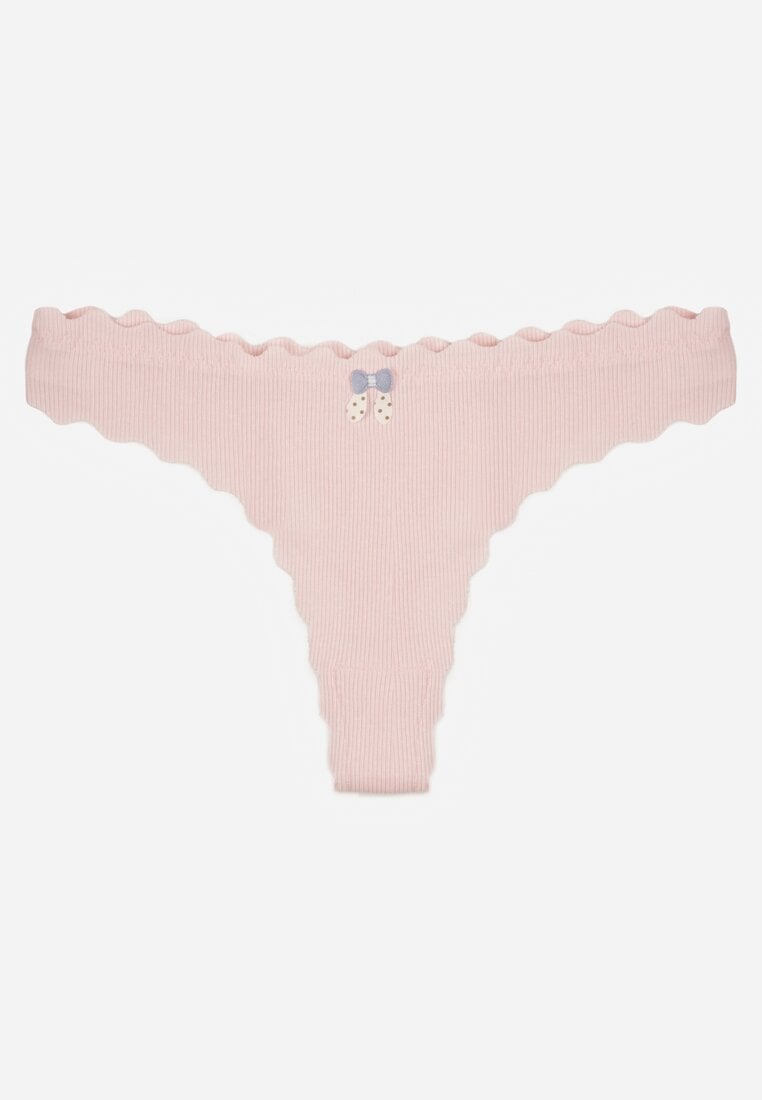 Jasnoróżowe Bawełniane Majtki Stringi z Prążkowanej Tkaniny Eziane