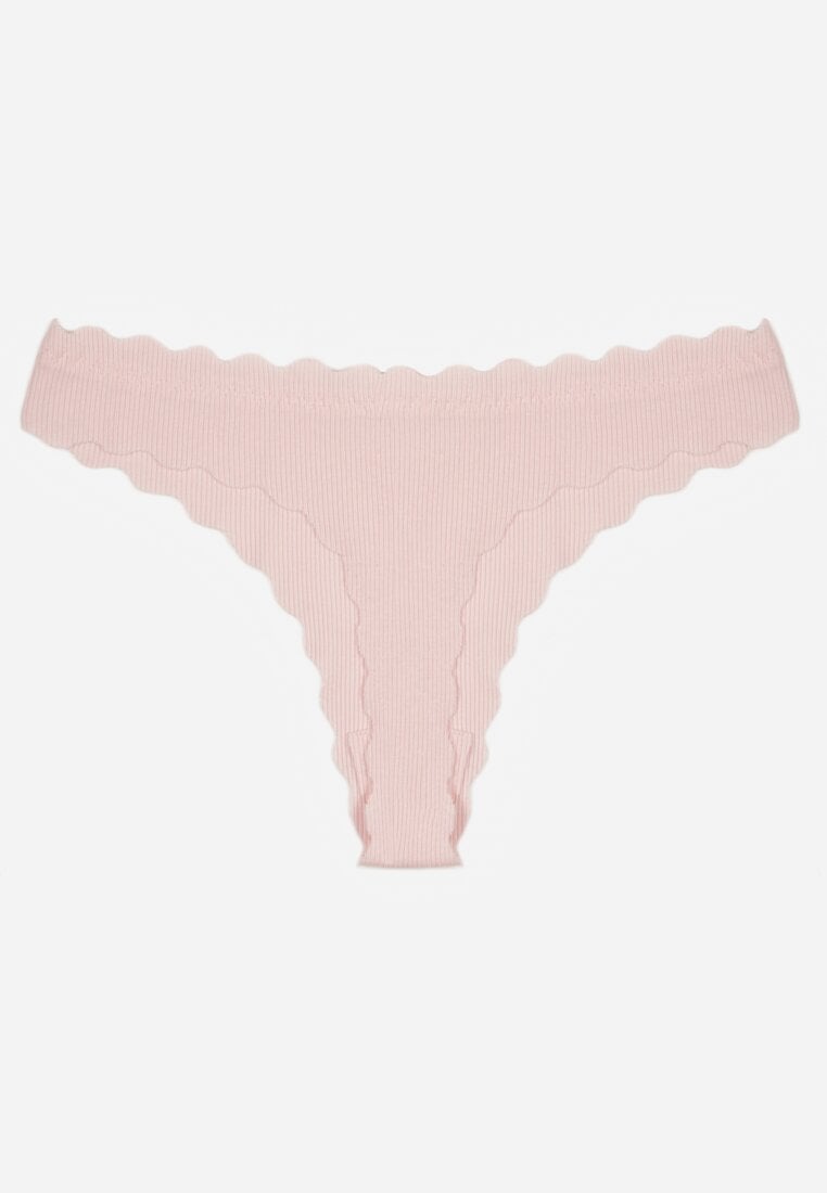 Jasnoróżowe Bawełniane Majtki Stringi z Prążkowanej Tkaniny Eziane