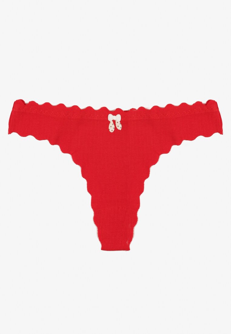Czerwone Bawełniane Majtki Stringi z Prążkowanej Tkaniny Eziane