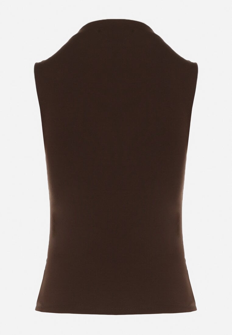 Ciemnobrązowy Bawełniany Top o Dopasowanym Kroju z Półgolfem Unarisa