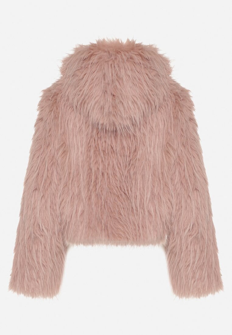 Różowa Kurtka Futerko na Suwak z Kapturem Zetale