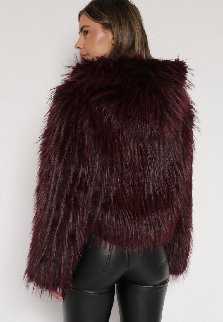 Bordowa Kurtka Futerko na Suwak z Kapturem Zetale