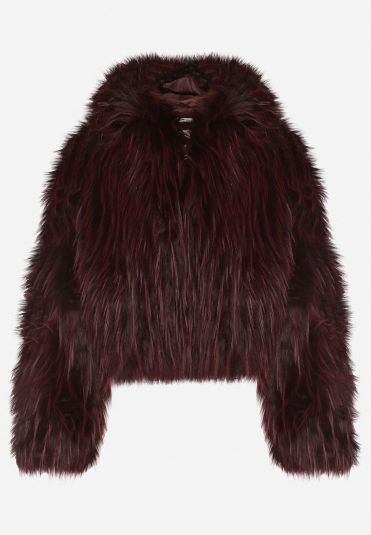 Bordowa Kurtka Futerko na Suwak z Kapturem Zetale