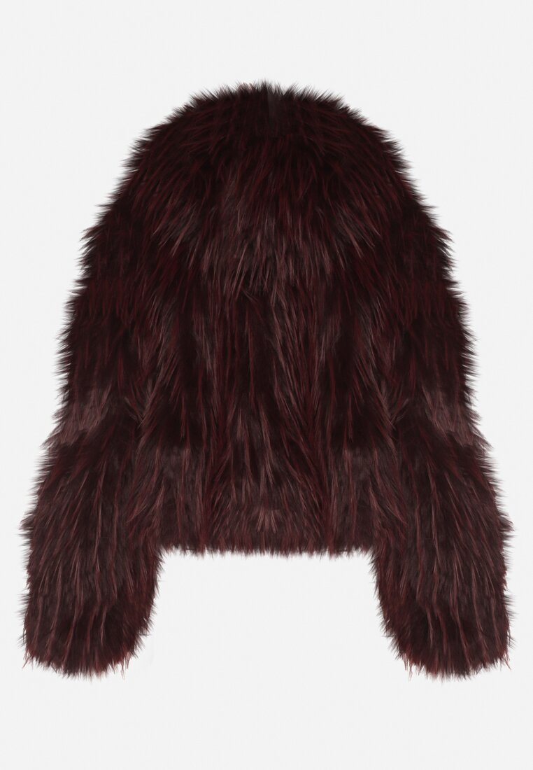 Bordowa Kurtka Futerko na Suwak z Kapturem Zetale