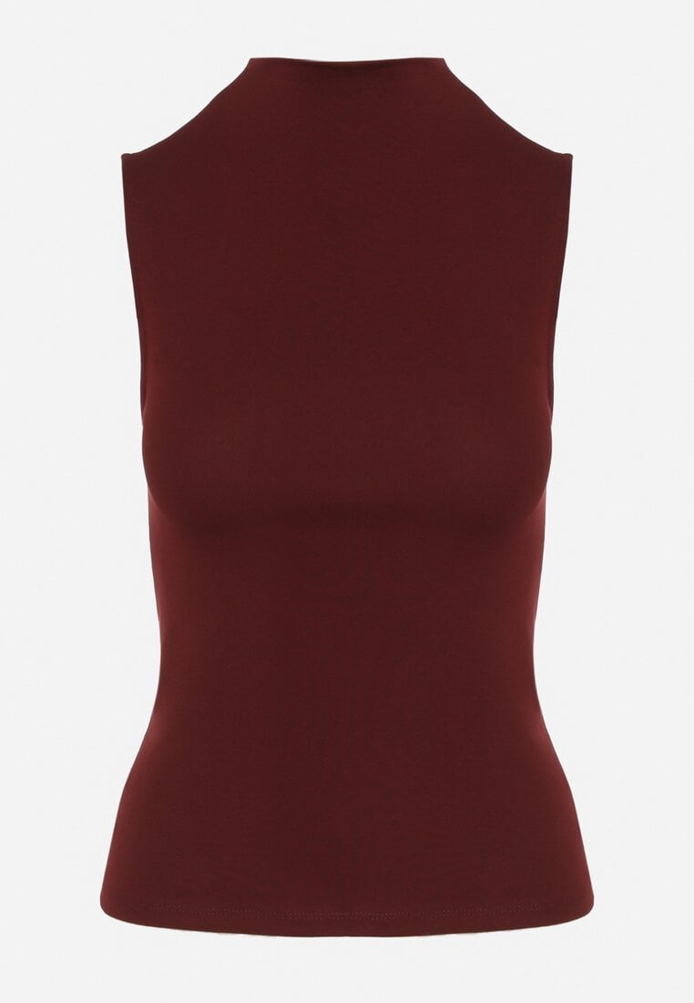 Bordowy Bawełniany Top o Dopasowanym Kroju z Półgolfem Unarisa