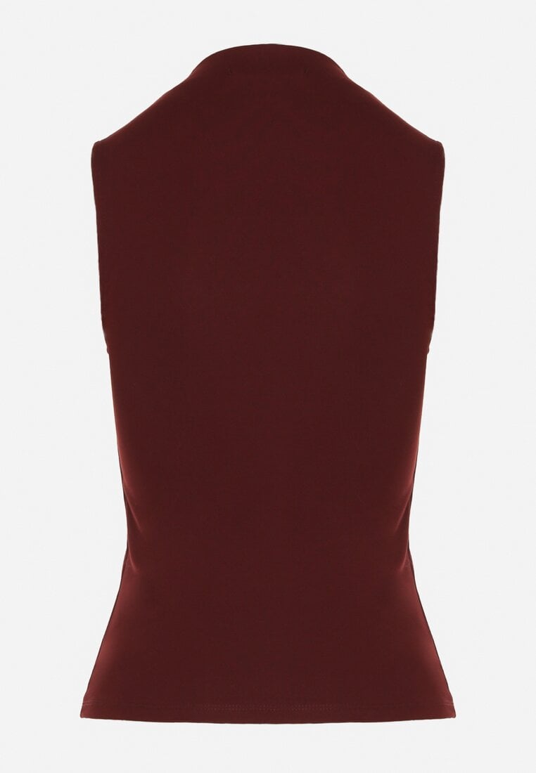 Bordowy Bawełniany Top o Dopasowanym Kroju z Półgolfem Unarisa