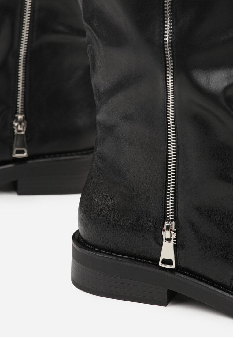 Czarne Kozaki Typu Bikery Ozdobione Suwakiem i Klamrą Linvera