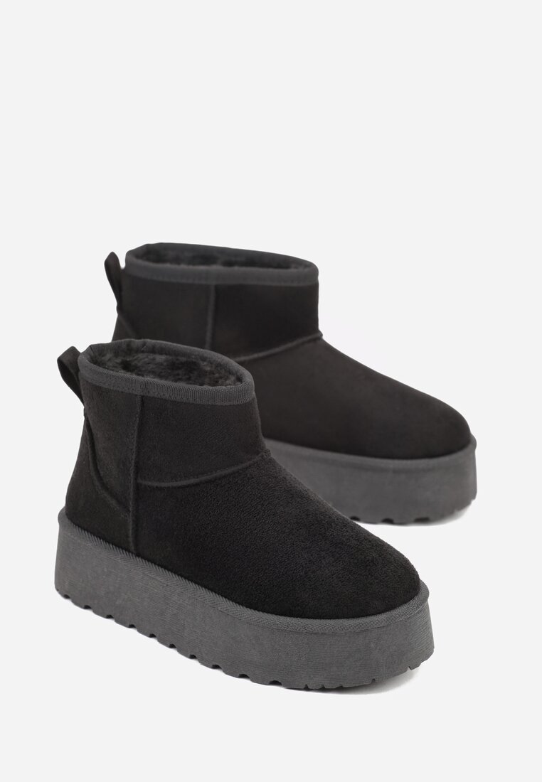 Czarne Wsuwane Śniegowce z Imitacji Zamszu na Platformie Tusanala