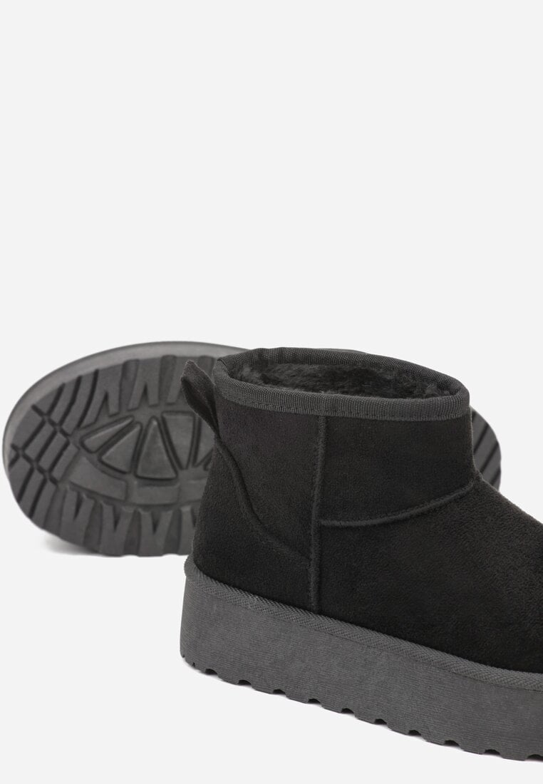 Czarne Wsuwane Śniegowce z Imitacji Zamszu na Platformie Tusanala