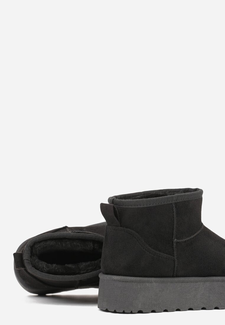 Czarne Wsuwane Śniegowce z Imitacji Zamszu na Platformie Tusanala