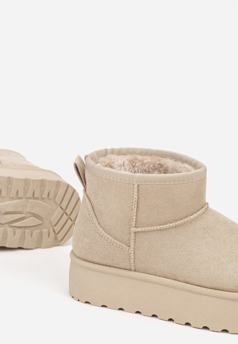 Beżowe Wsuwane Śniegowce z Imitacji Zamszu na Platformie Tusanala