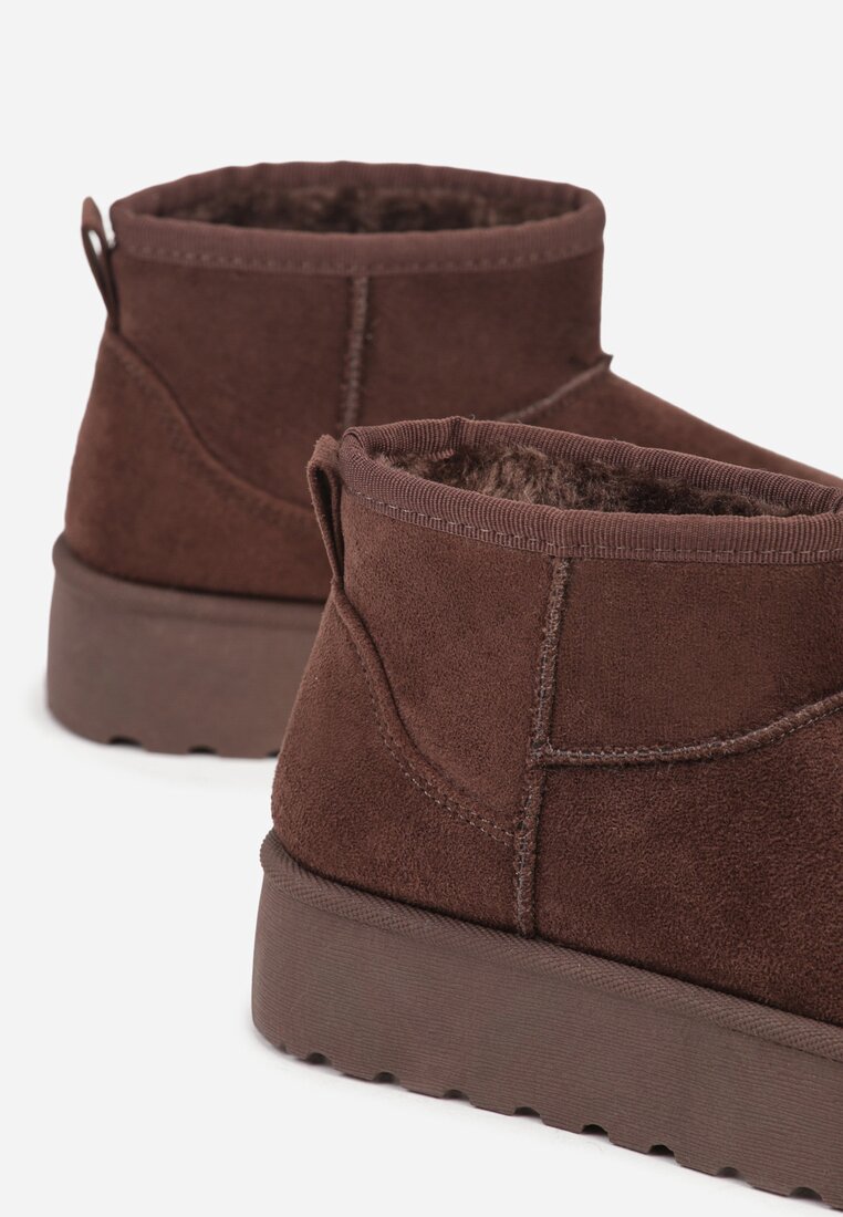 Brązowe Wsuwane Śniegowce z Imitacji Zamszu na Platformie Tusanala