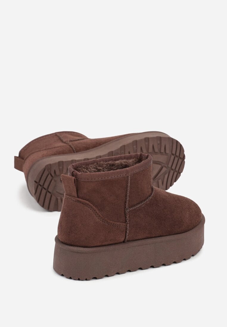 Brązowe Wsuwane Śniegowce z Imitacji Zamszu na Platformie Tusanala