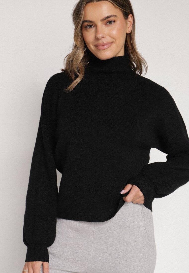 Czarny Golf z Bufiastymi Rękawami Wedelia