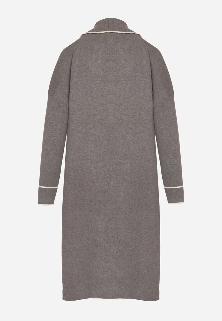 Szary Długi Niezapinany Kardigan Ozdobiony Lamówką Veritusa