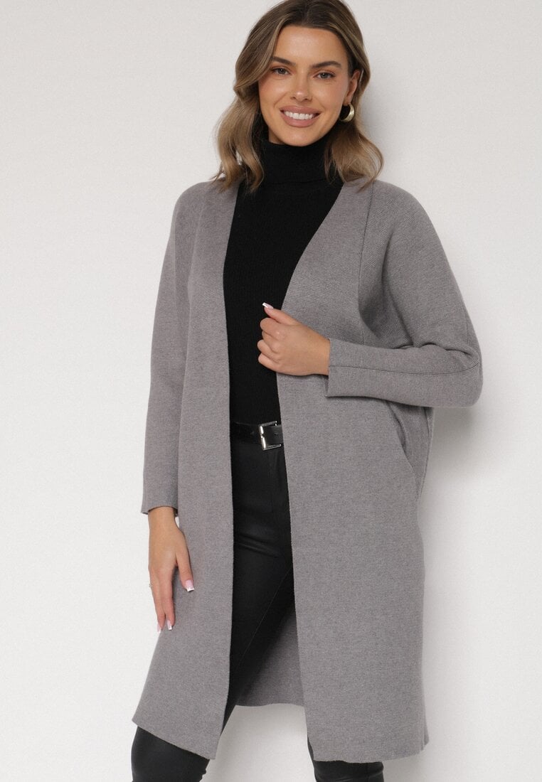 Szary Klasyczny Niezapinany Kardigan Elitusa