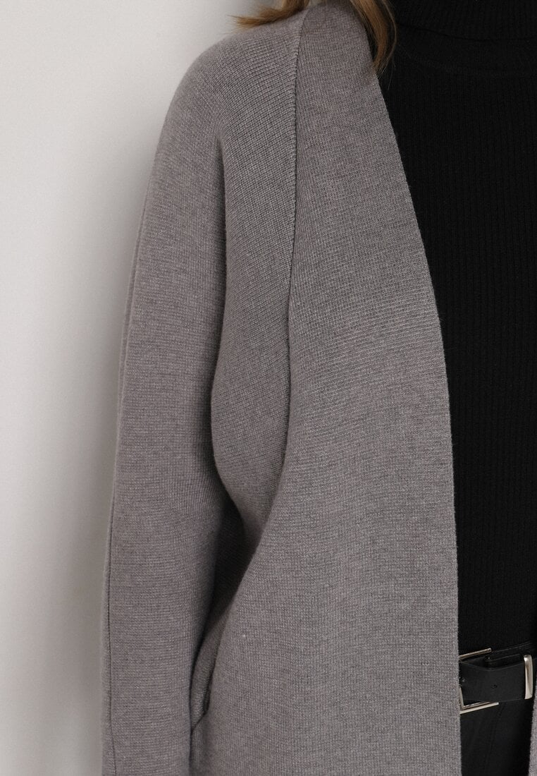 Szary Klasyczny Niezapinany Kardigan Elitusa