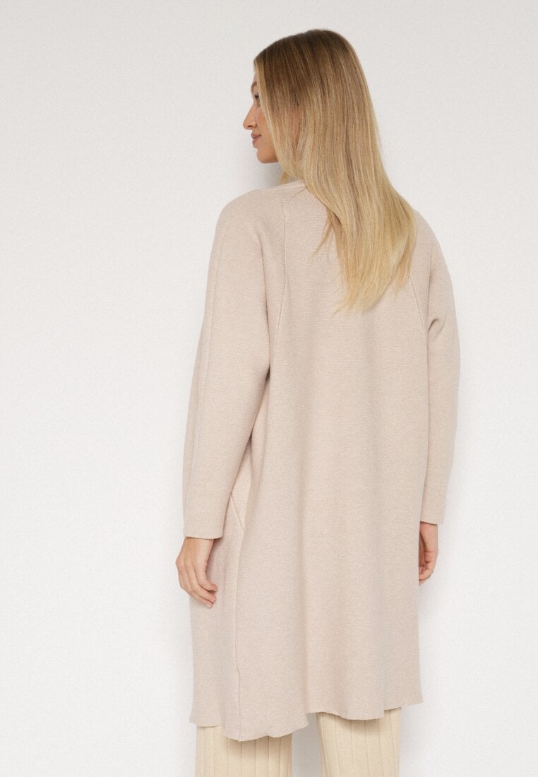 Beżowy Klasyczny Niezapinany Kardigan Elitusa