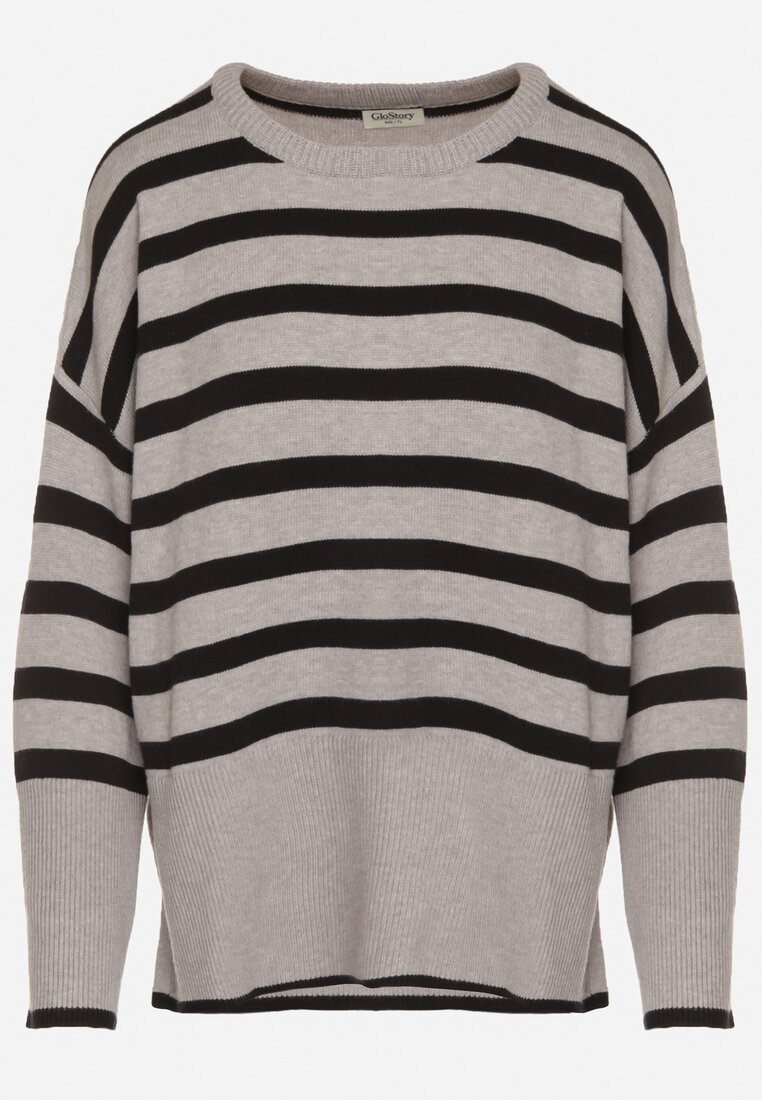 Czarno-Szary Sweter o Kroju Oversize z Motywem Pasków Irtusa