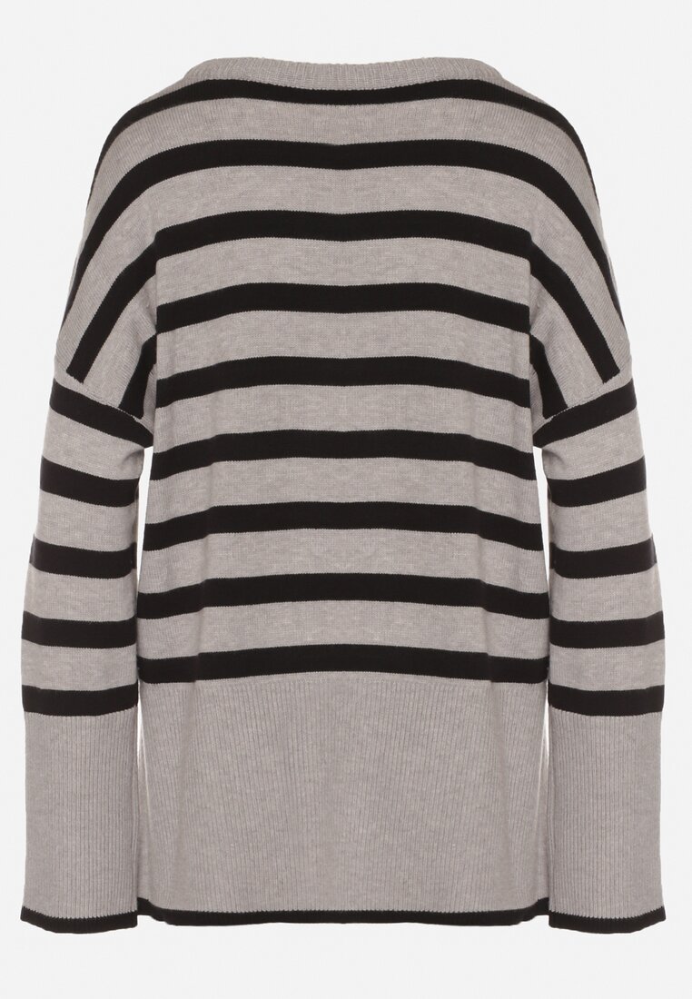 Czarno-Szary Sweter o Kroju Oversize z Motywem Pasków Irtusa