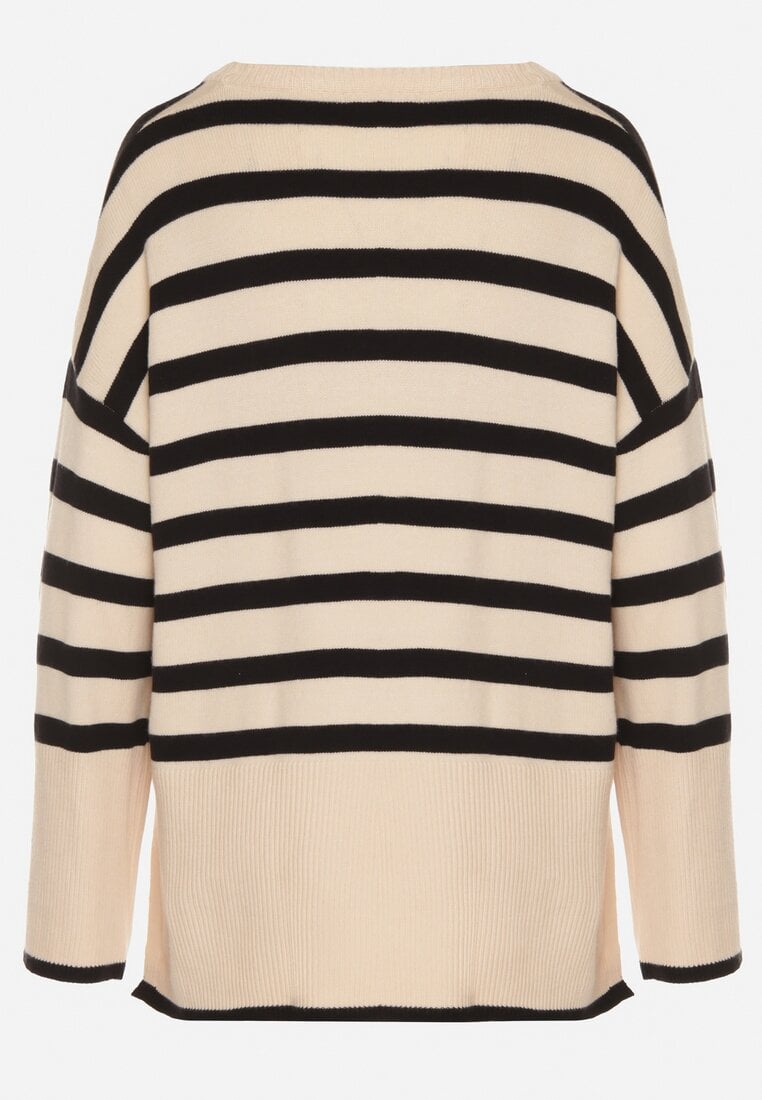 Czarno-Kremowy Sweter o Kroju Oversize z Motywem Pasków Irtusa