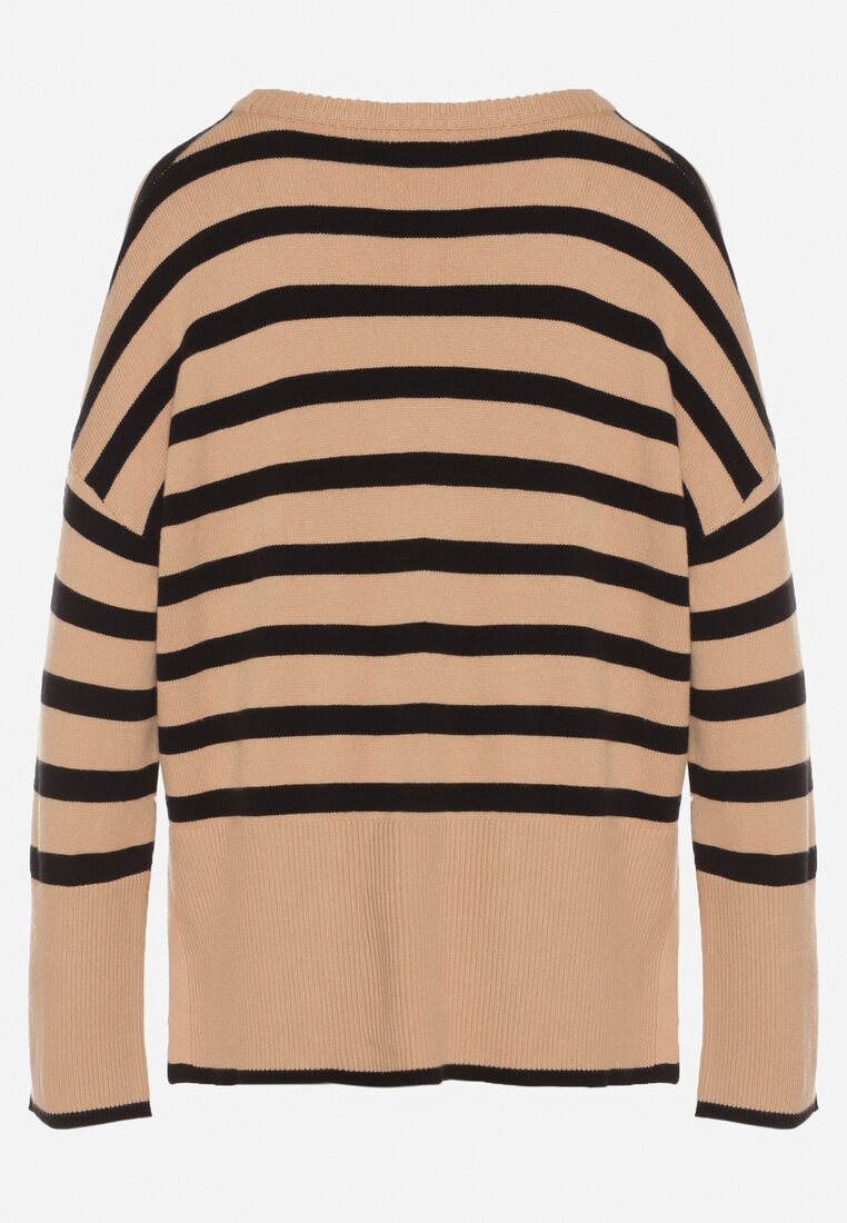 Czarny Sweter o Kroju Oversize z Motywem Pasków Irtusa