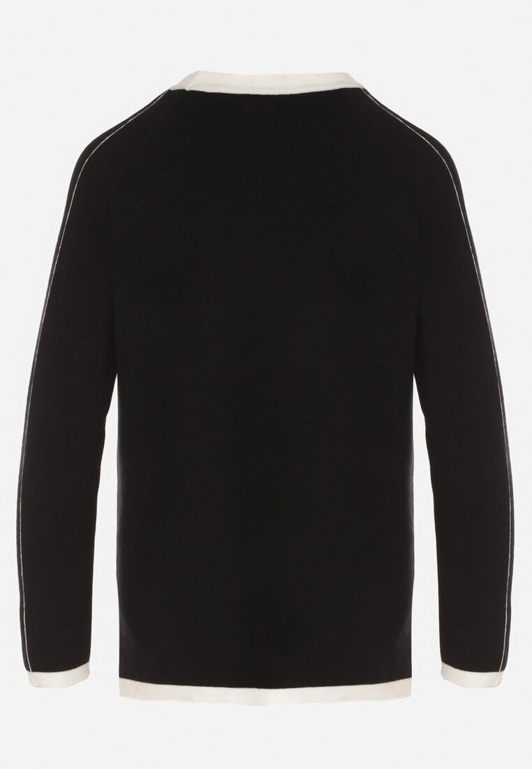 Czarny Sweter Ozdobiony Paskami i Aplikacją Tusanne