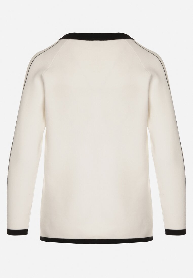 Biały Sweter Ozdobiony Paskami i Aplikacją Tusanne