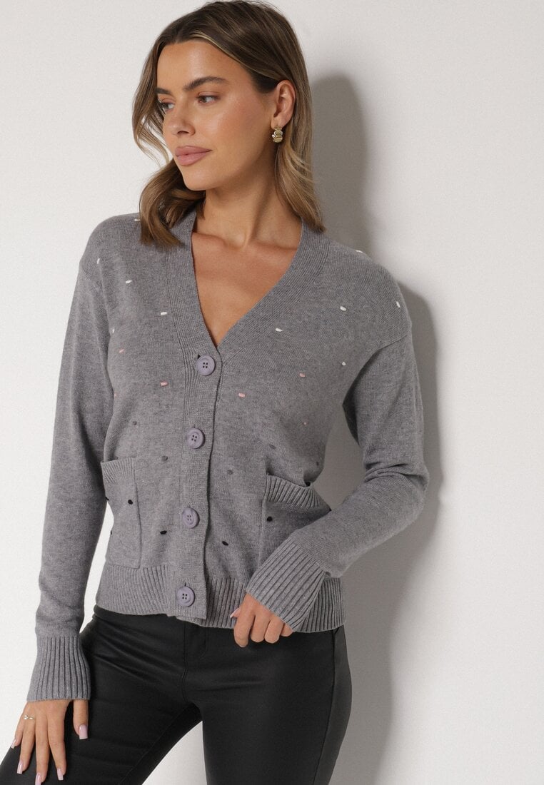 Szary Rozpinany Kardigan w Kropki Tusvanea