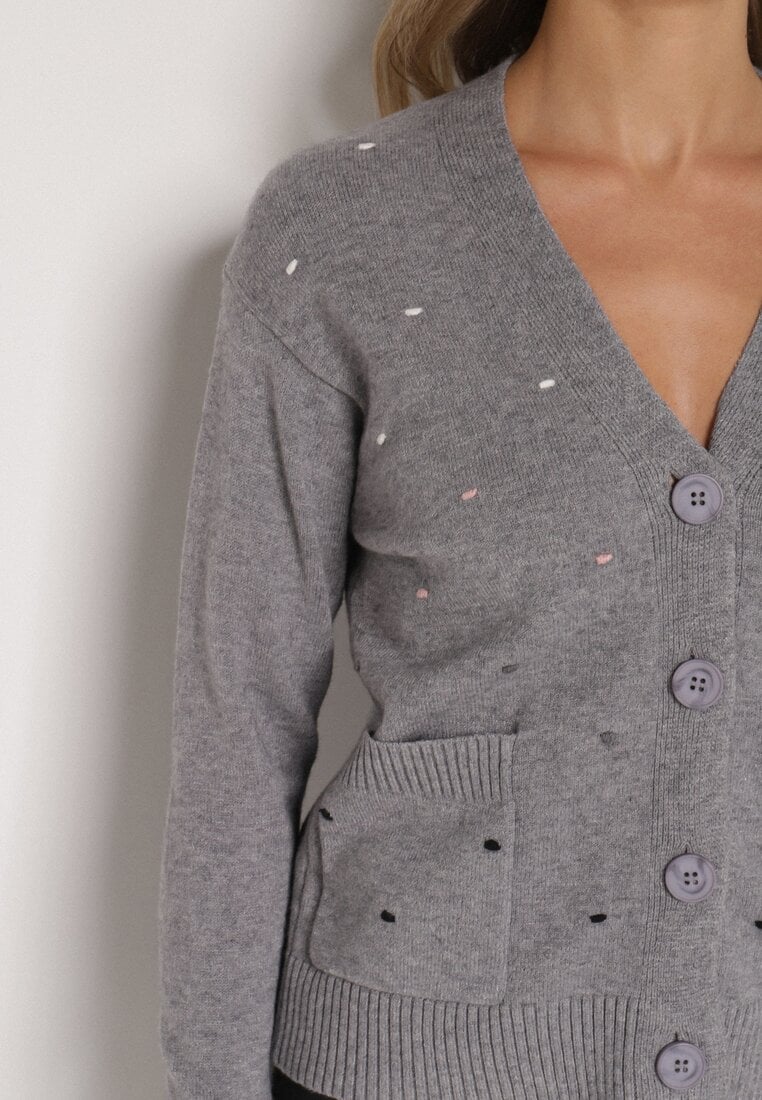 Szary Rozpinany Kardigan w Kropki Tusvanea