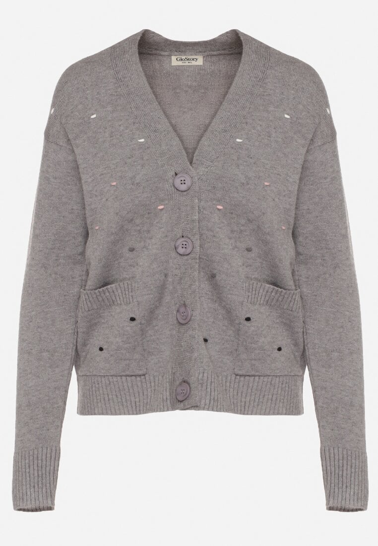 Szary Rozpinany Kardigan w Kropki Tusvanea