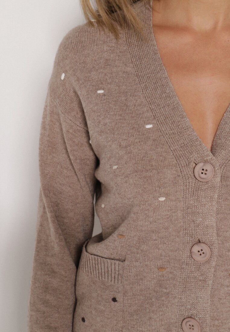 Beżowy Rozpinany Kardigan w Kropki Tusvanea