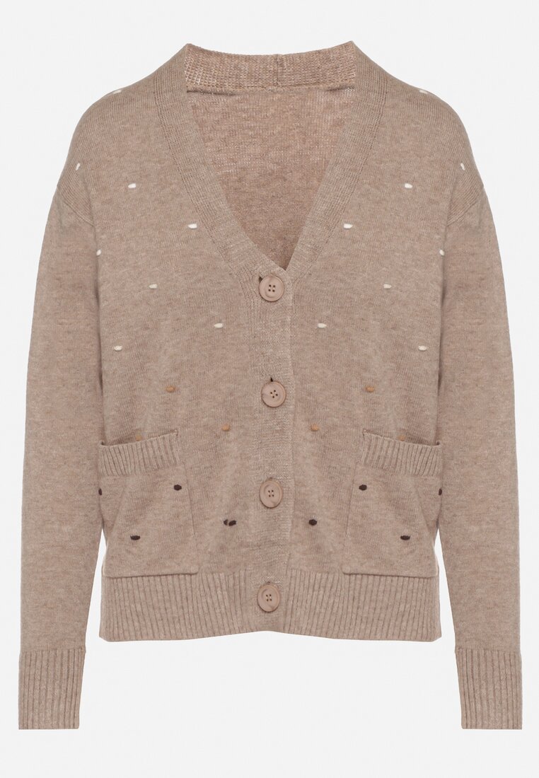 Beżowy Rozpinany Kardigan w Kropki Tusvanea