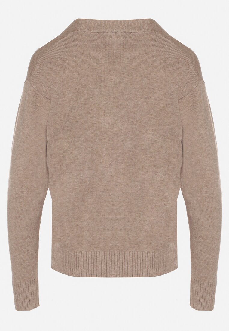 Beżowy Rozpinany Kardigan w Kropki Tusvanea