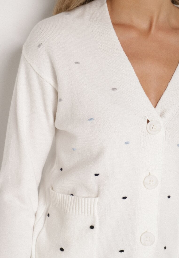 Biały Rozpinany Kardigan w Kropki Tusvanea