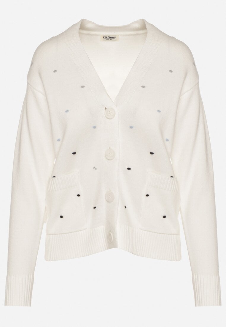 Biały Rozpinany Kardigan w Kropki Tusvanea