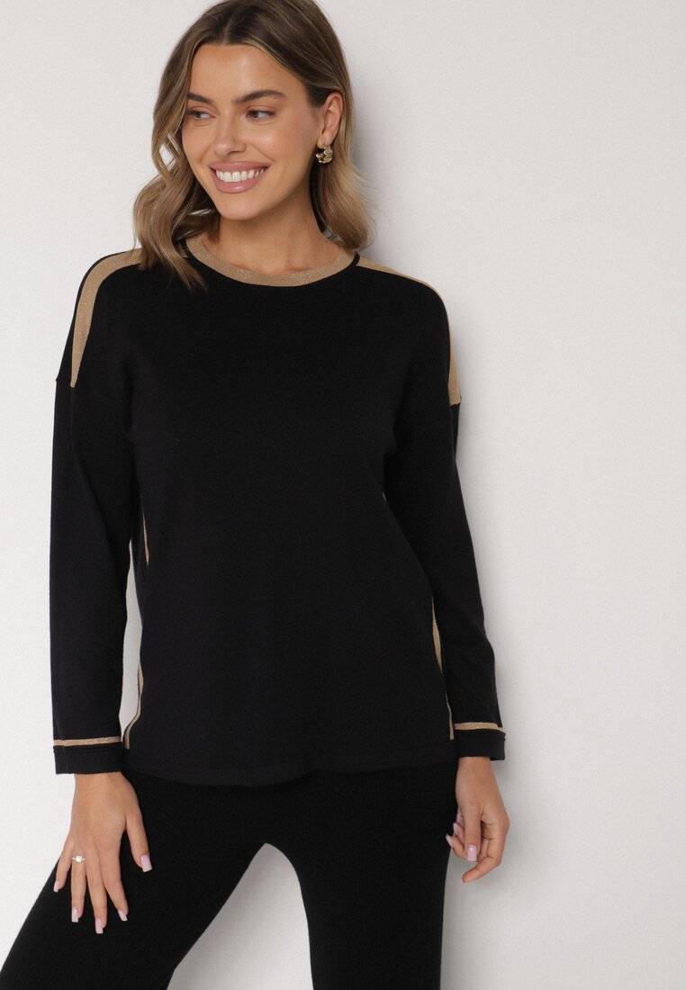 Czarny Sweter z Bawełną i Metaliczną Nicią Tusima