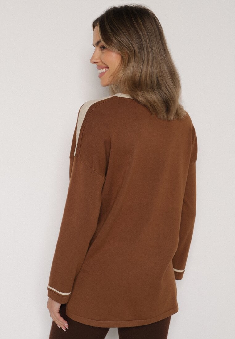 Brązowy Sweter z Bawełną i Metaliczną Nicią Tusima