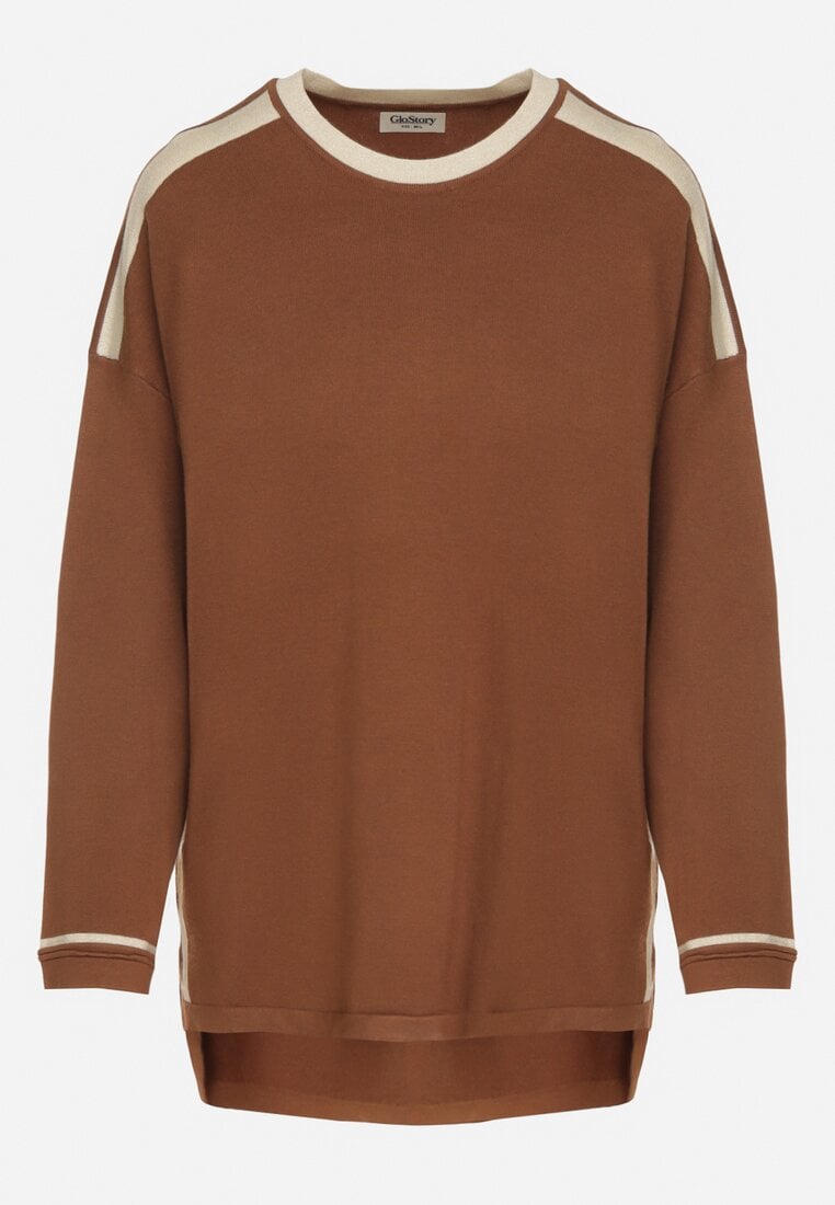 Brązowy Sweter z Bawełną i Metaliczną Nicią Tusima