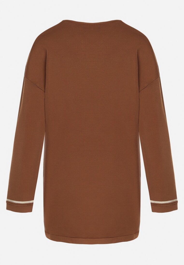 Brązowy Sweter z Bawełną i Metaliczną Nicią Tusima