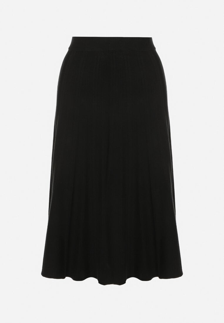 Czarna Rozkloszowana Plisowana Spódnica Dzianinowa Tussana