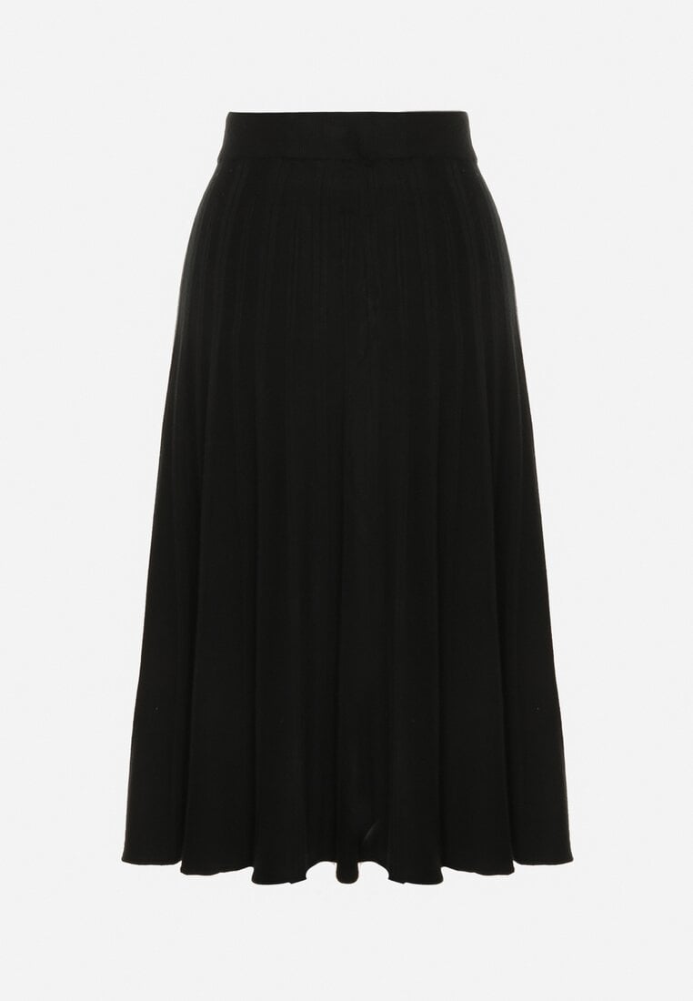 Czarna Rozkloszowana Plisowana Spódnica Dzianinowa Tussana